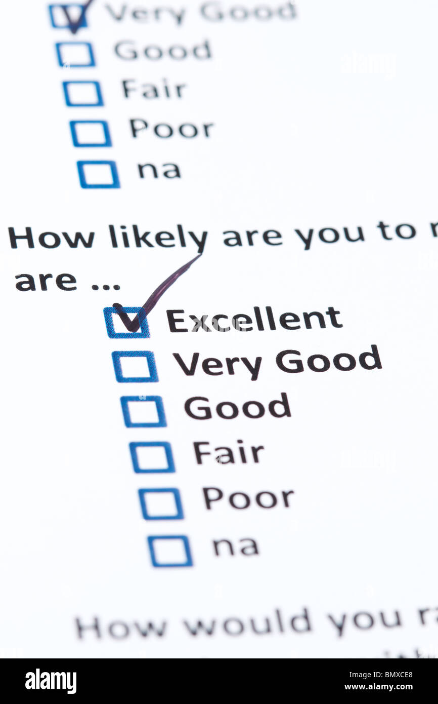 A survey questionnaire for customer satisfaction with checkboxes Stock ...
