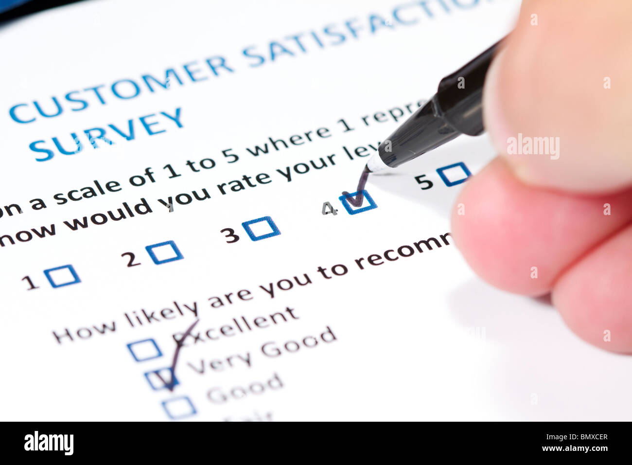 A survey questionnaire for customer satisfaction with checkboxes Stock Photo