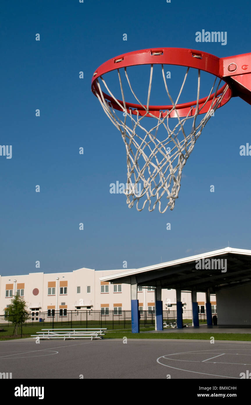 Basketball Hoop at Elementary School in Florida. Stock Photo