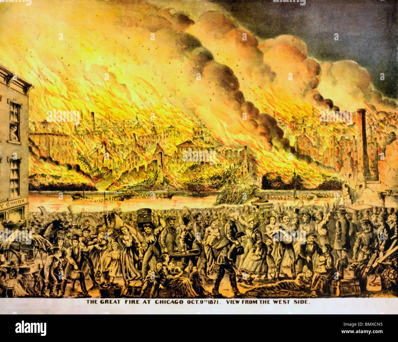 The Great fire at Chicago October 9th 1871. View from the west side Stock Photo