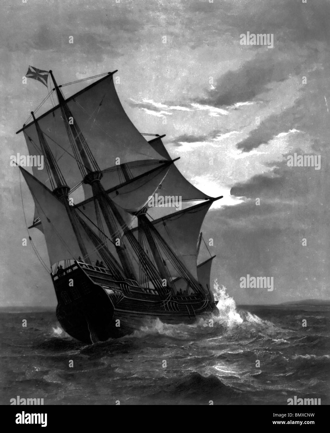 The Mayflower approaching land Stock Photo