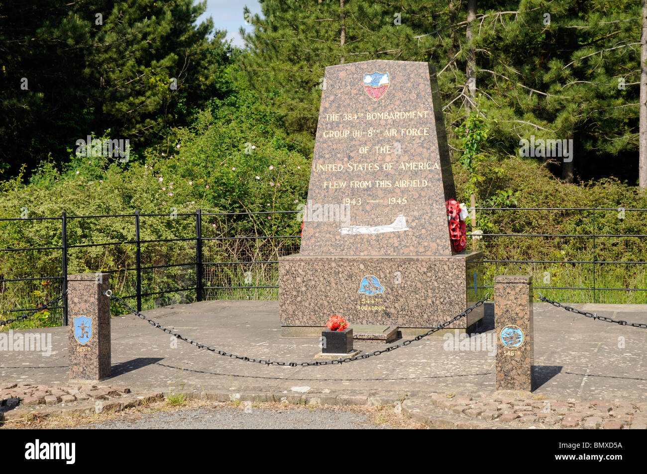 384th Bombardment Group Memorial, at the site of The US 8th Army Air Force Base at Grafton Underwood, Northamptonshire, England Stock Photo