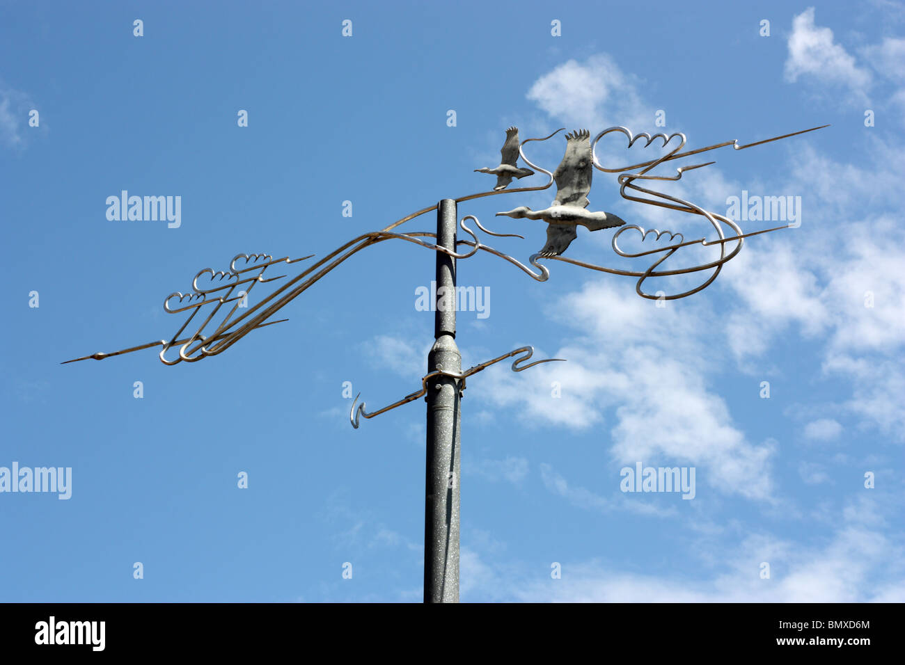 'Flight' by Craig Knowles, a wather vane based upon the flight of cormorants, Roker Marina, Sunderland, England, UK Stock Photo