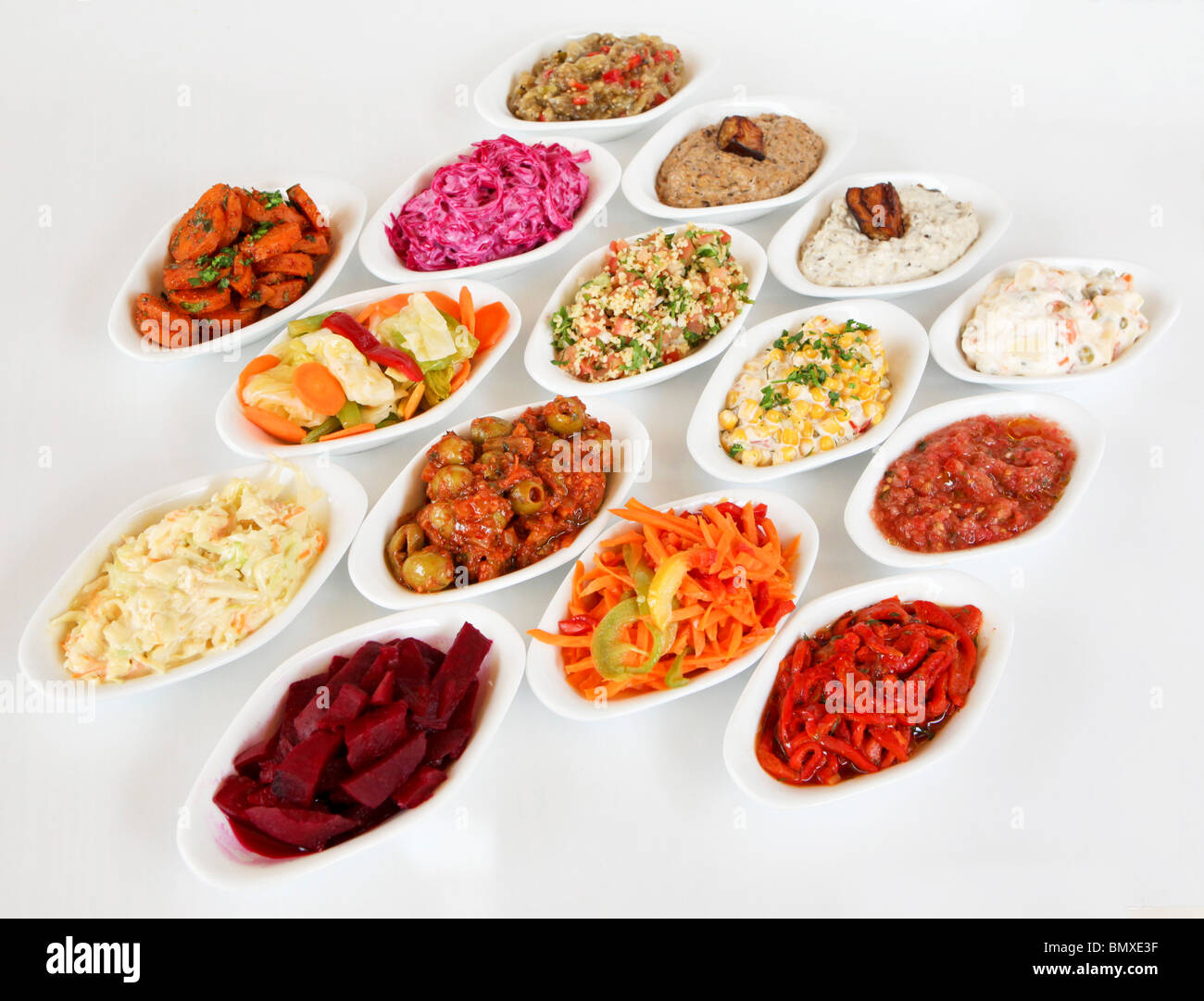 Mezze of Mediterranean Salads Stock Photo