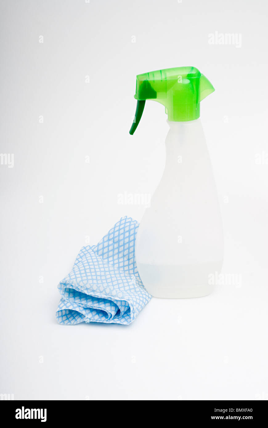 Cleaning spray and cloth Stock Photo Alamy