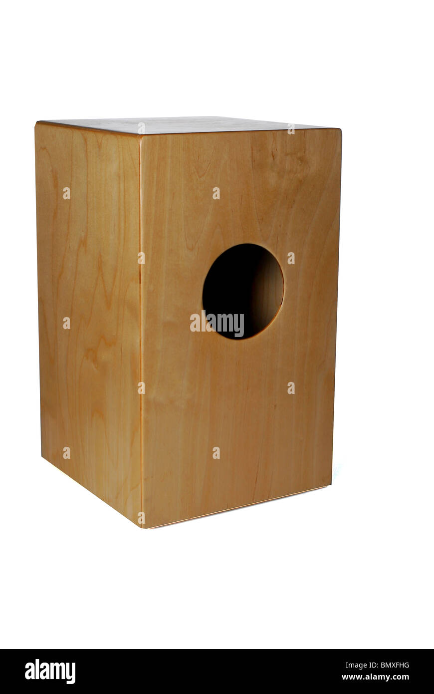 Cut out of a Cajon music instrument on white background Stock Photo