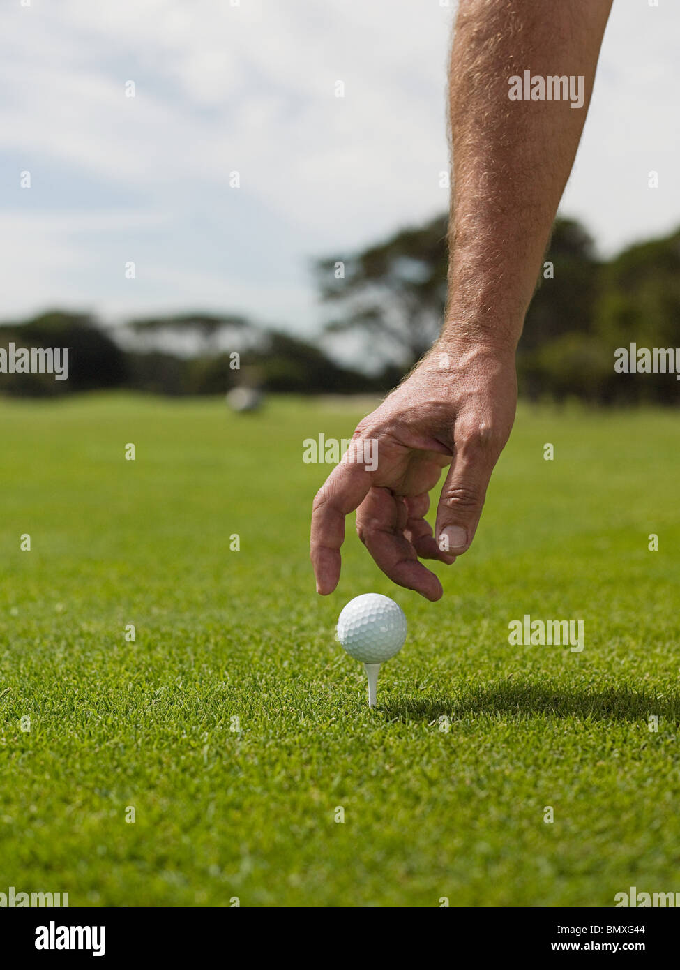 Man playing golf, picking up ball Stock Photo - Alamy