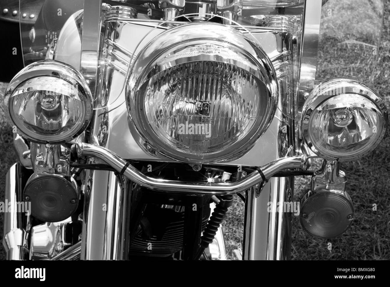 Harley Davidson Bike Abstract View Head Lights Stock Photo