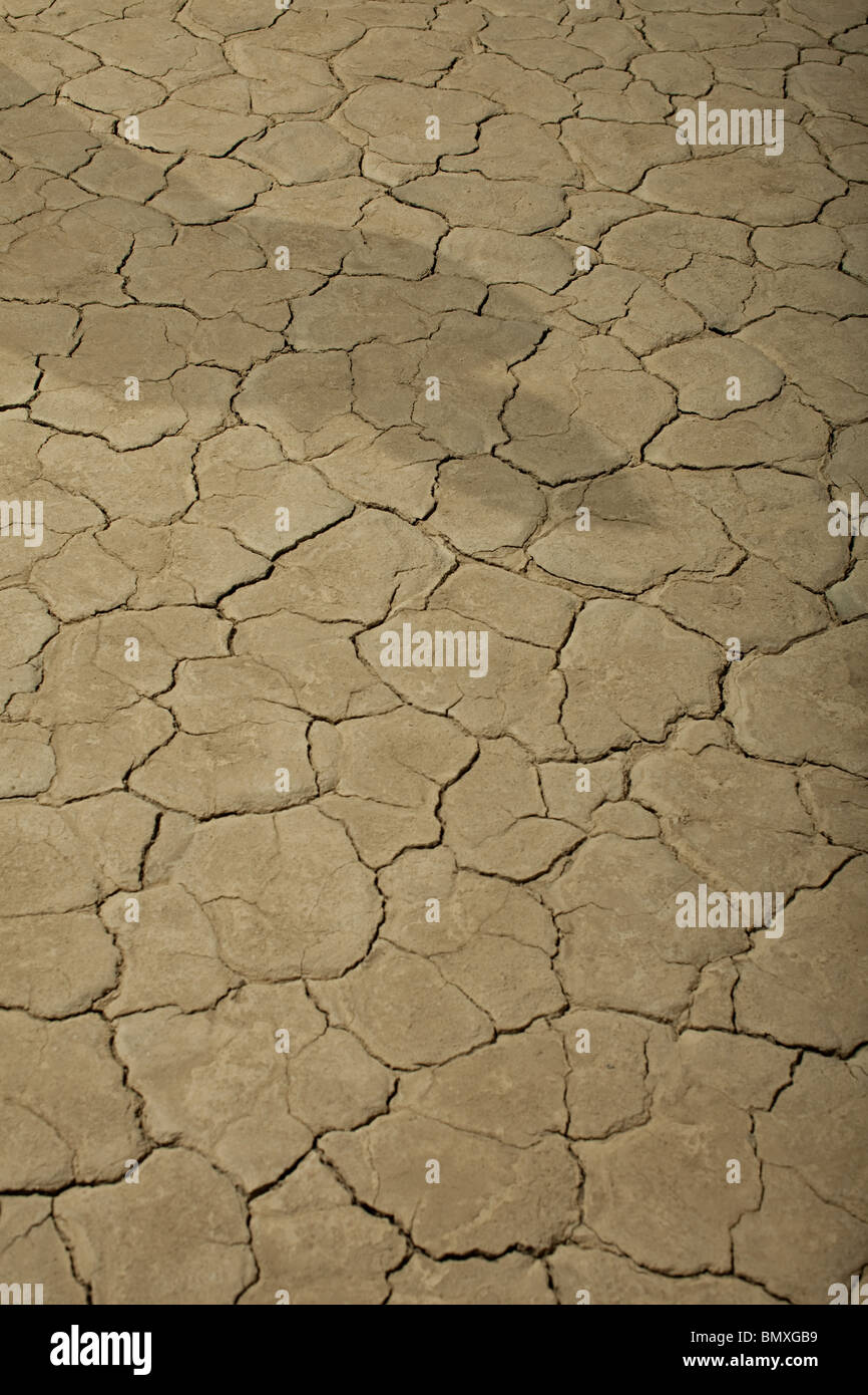 Cracked surface of dry lake bed with shadow Stock Photo
