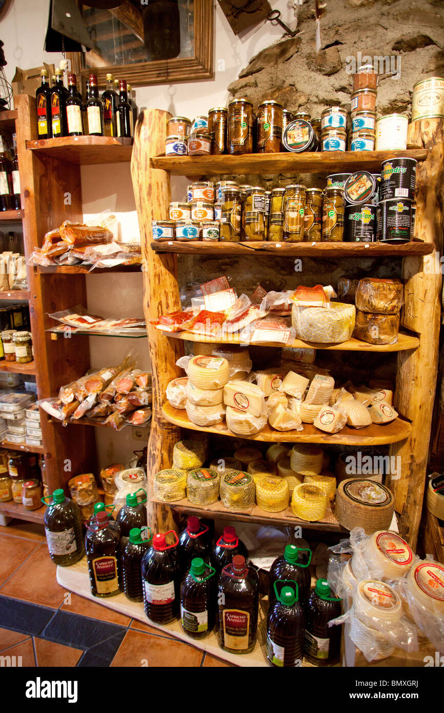 Regional food in a shop in Pampaneira, La Alpujarra, Andalusia, Spain Stock Photo
