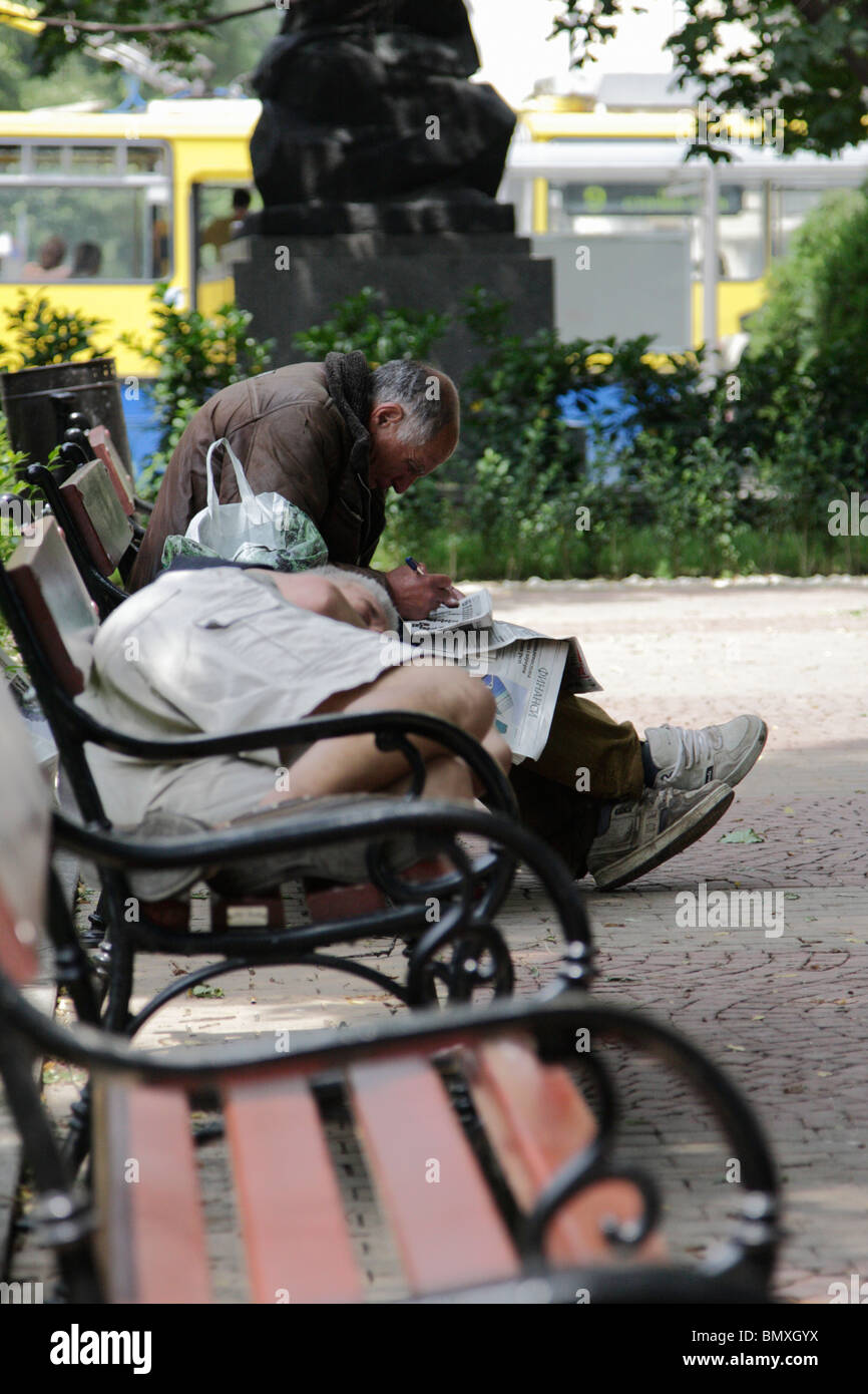 Old men resting in a park (Sofia, Bulgaria) Stock Photo