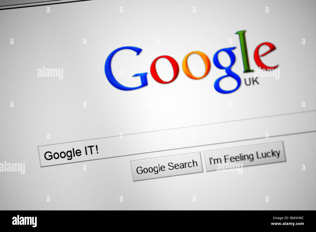 The Google search engine home page on the Internet; showing a search for the popular term 'Google It!'. Stock Photo