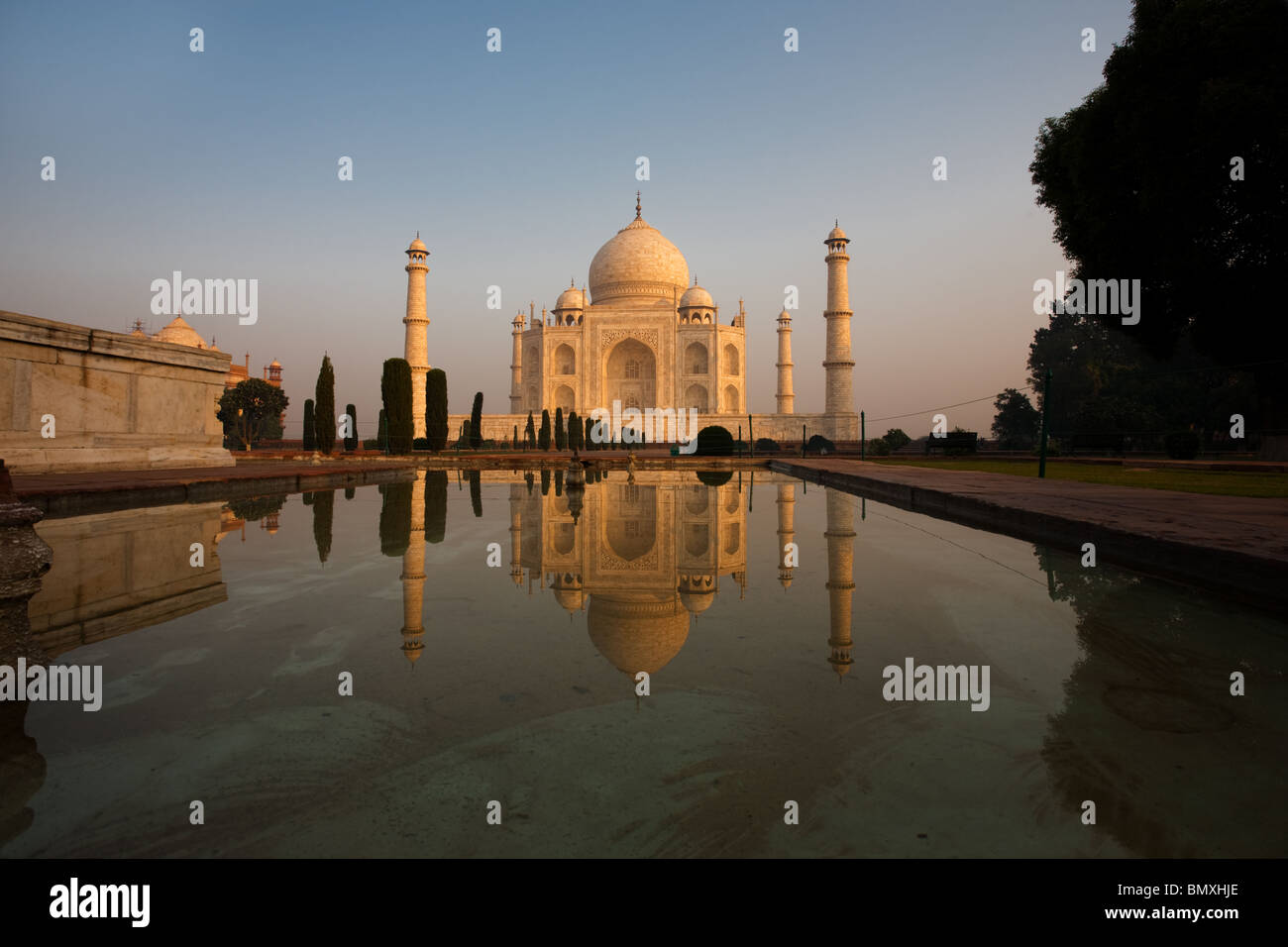 The iconic Taj Mahal is uniquely reflected in the side central fountain
