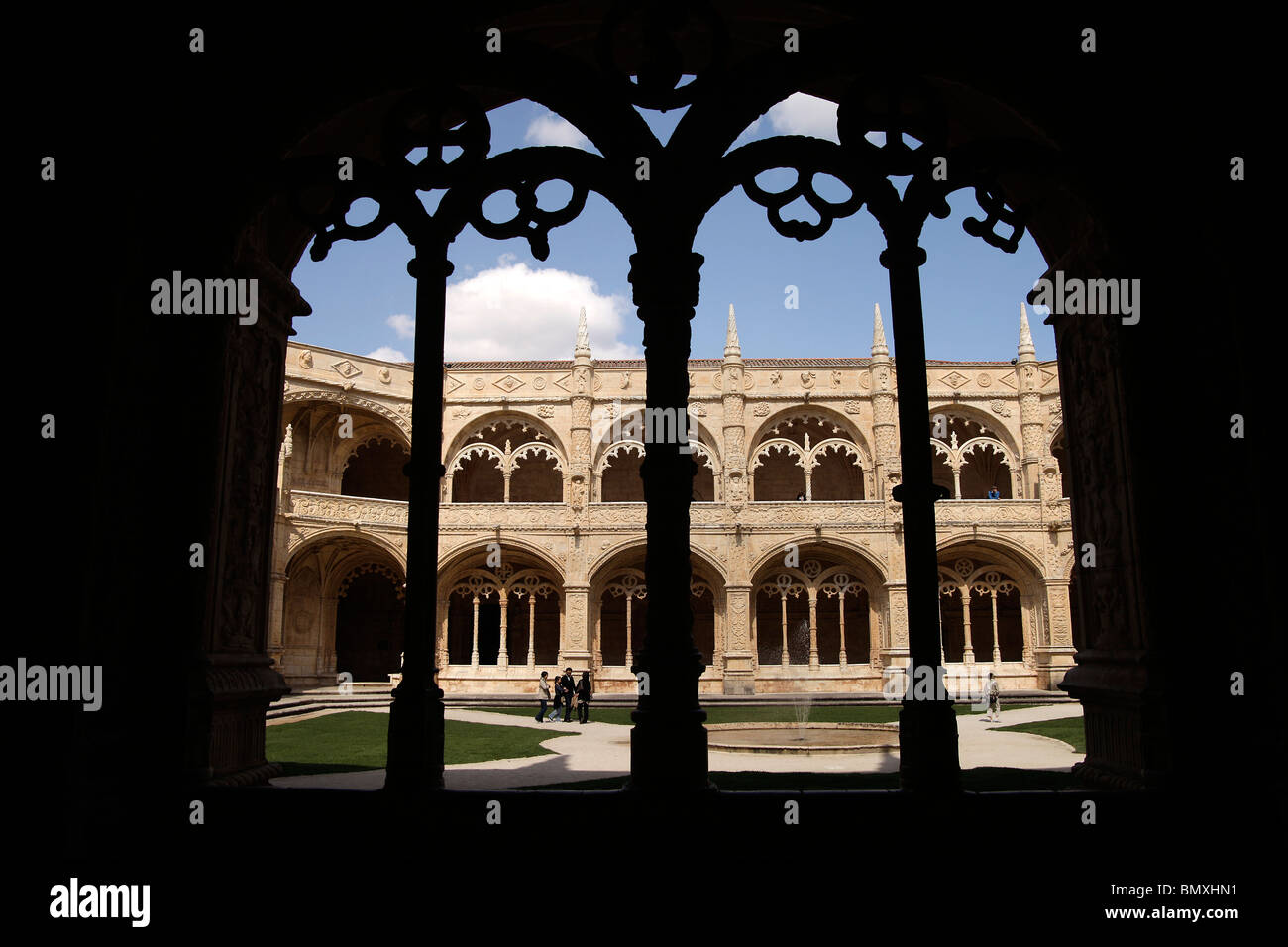 Decorated cloister arches at Jeronimos Monastery Mosteiro dos Jerominos in Belem, Lisbon, Portugal, Europe Stock Photo