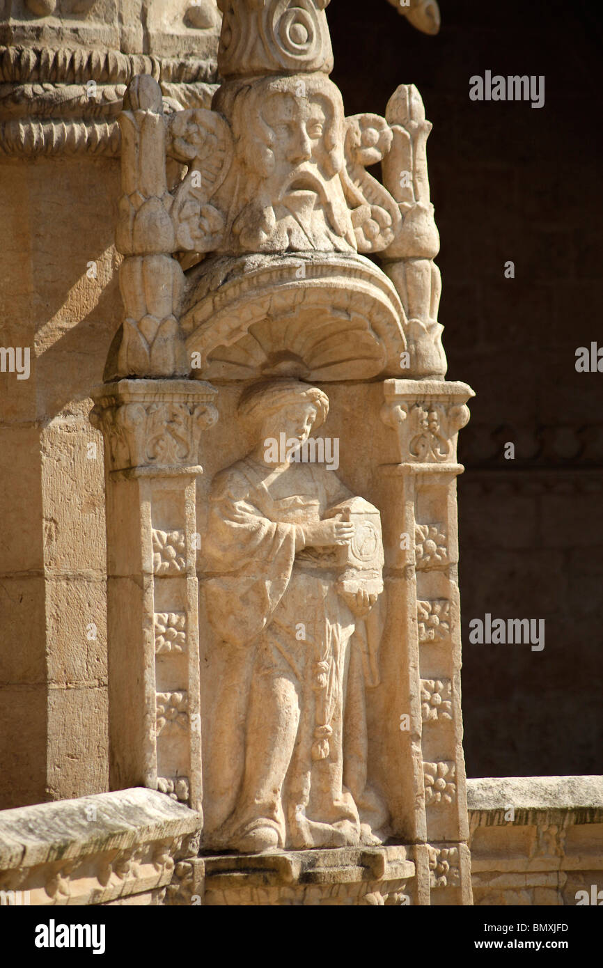 statue at the cloister of Jeronimos Monastery Mosteiro dos Jerominos in Belem, Lisbon, Portugal, Europe Stock Photo