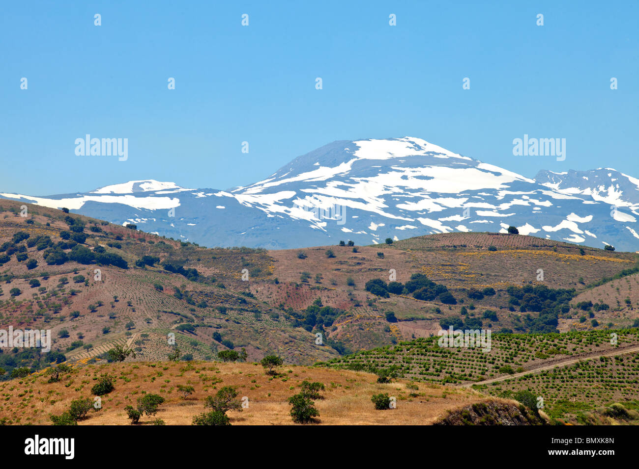Snow in summer, Sierra Nevada mountains Las Alpujarras, Andalusia, Spain Stock Photo