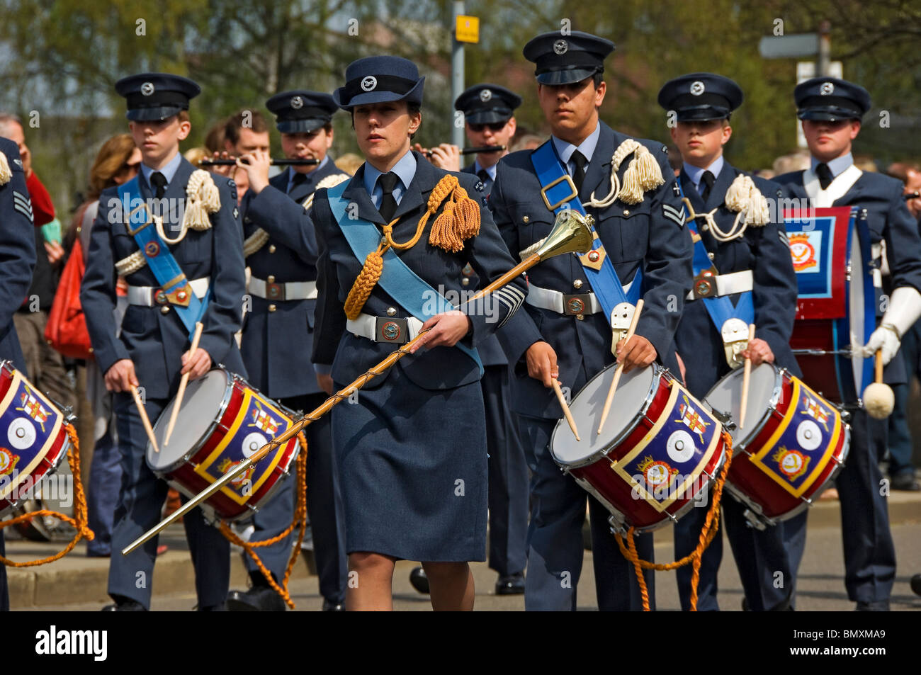 Young men and women cadets cadet musician musicians playing in the band of the Air Training Corps band York North Yorkshire England UK Britain Stock Photo