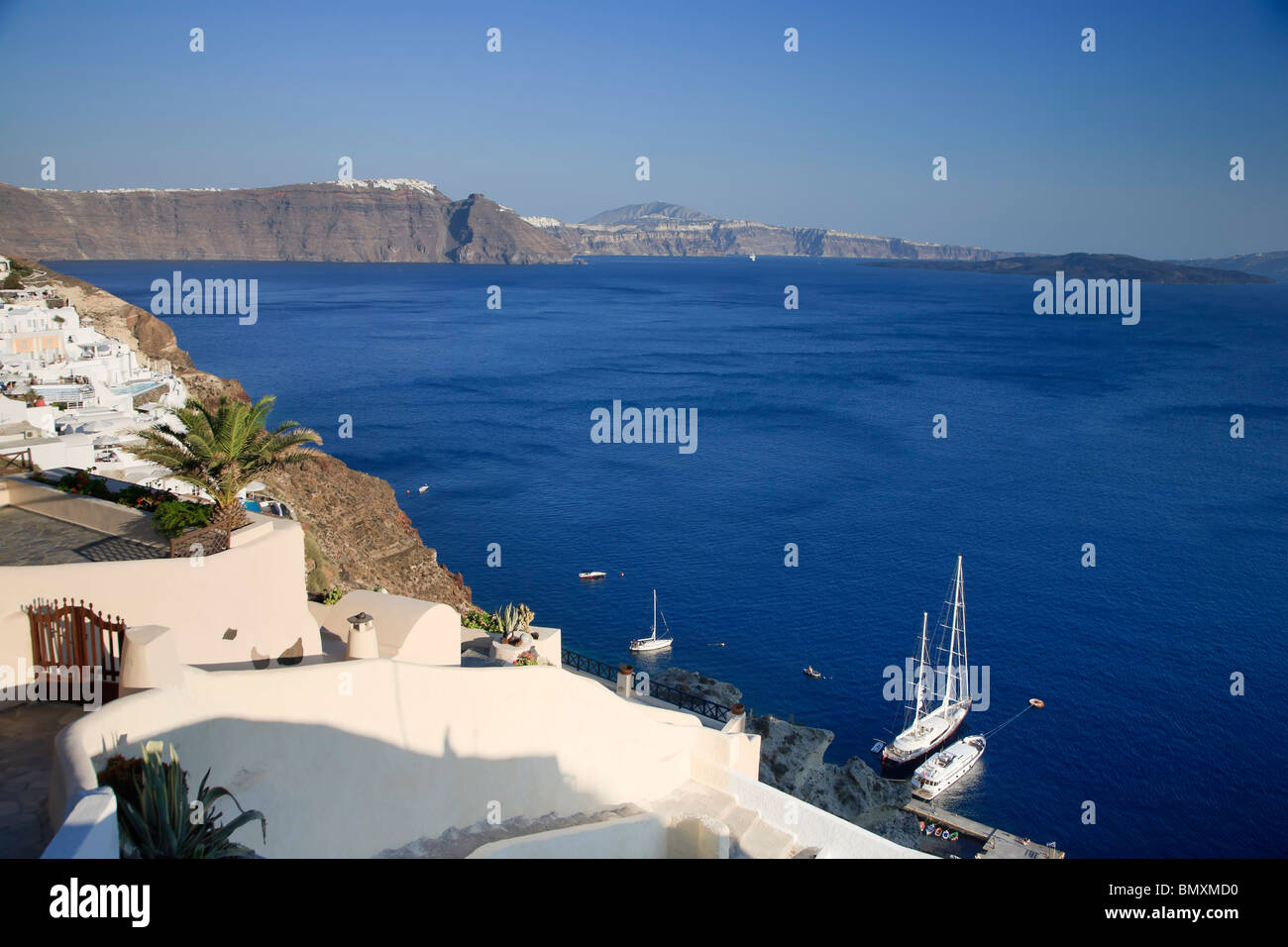 Greece, Cyclades, Santorini, Oia Town and Santorini Caldera Stock Photo
