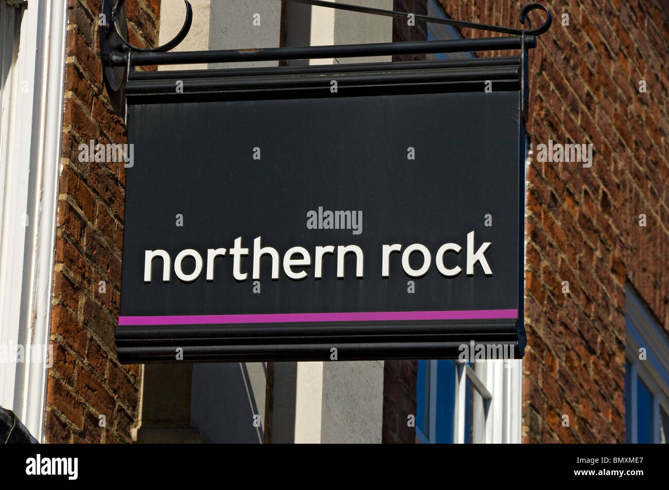 Close up of Northern Rock bank sign signage York North Yorkshire England UK United Kingdom GB Great Britain Stock Photo