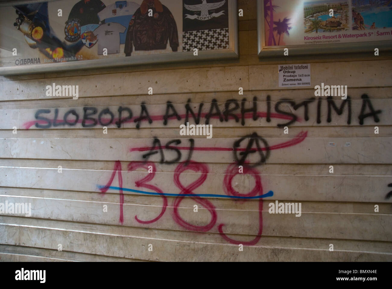 Graffiti marking 28th June 1389 day of massacre of Serbians by OttomanTurks on Kosovo plains in Belgrade Serbia