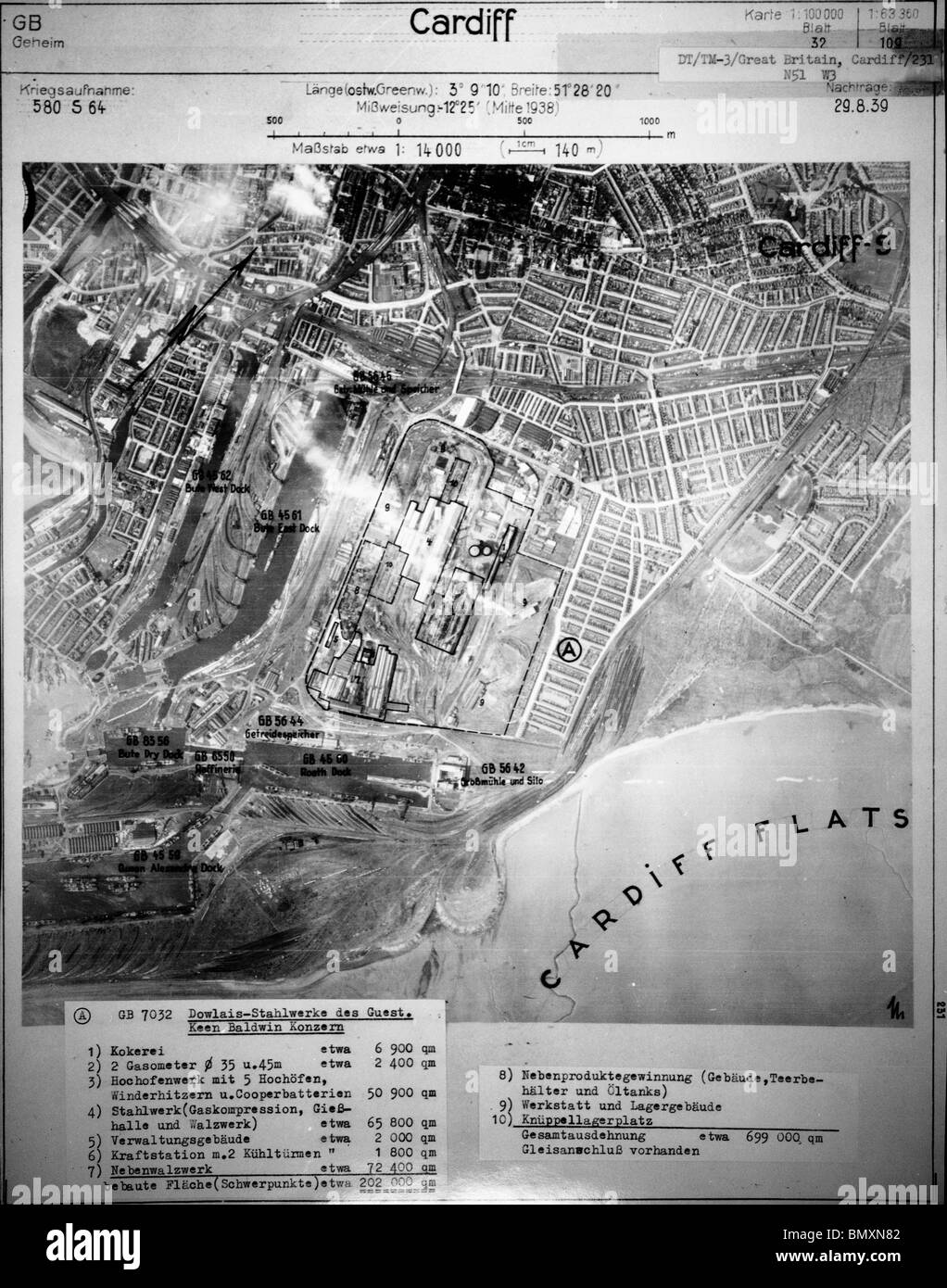 Cardiff - Wales 29th August 1939 Cardiff Flats, Harbour & Docks Stock Photo