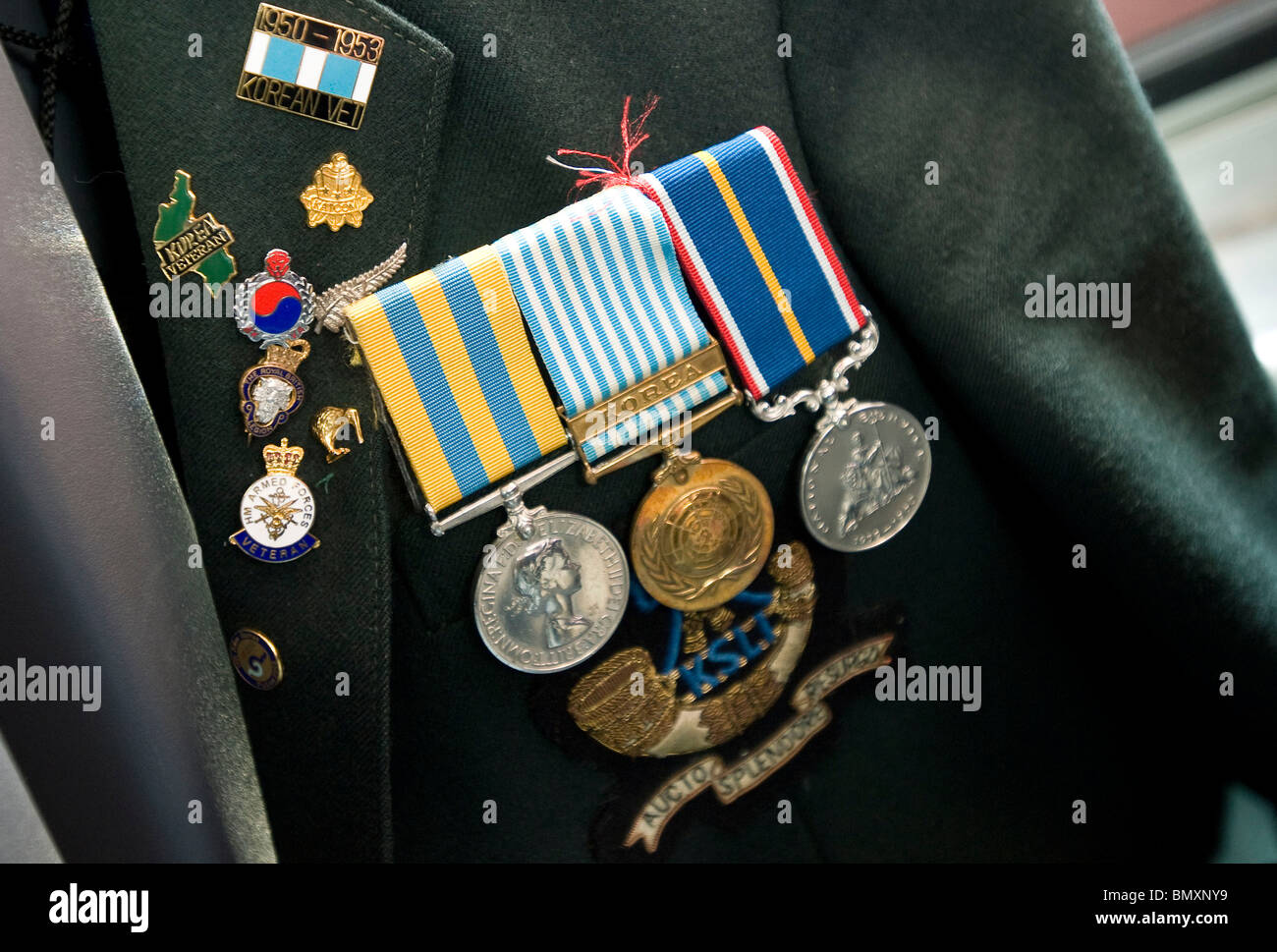 A blazer sporting the medals of a British war veteran Stock Photo