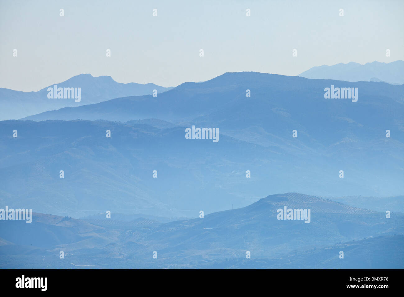 Silhouettes of Sierra Nevada mountains, Las Alpujarras, Andalusia, Spain Stock Photo