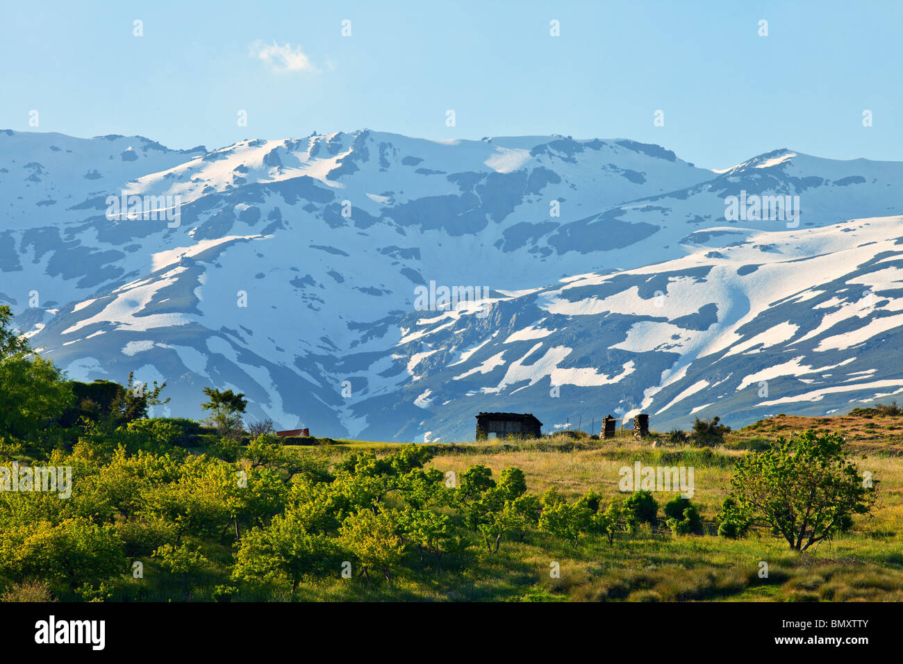 Snow in summer, Sierra Nevada mountains Las Alpujarras, Andalusia, Spain Stock Photo