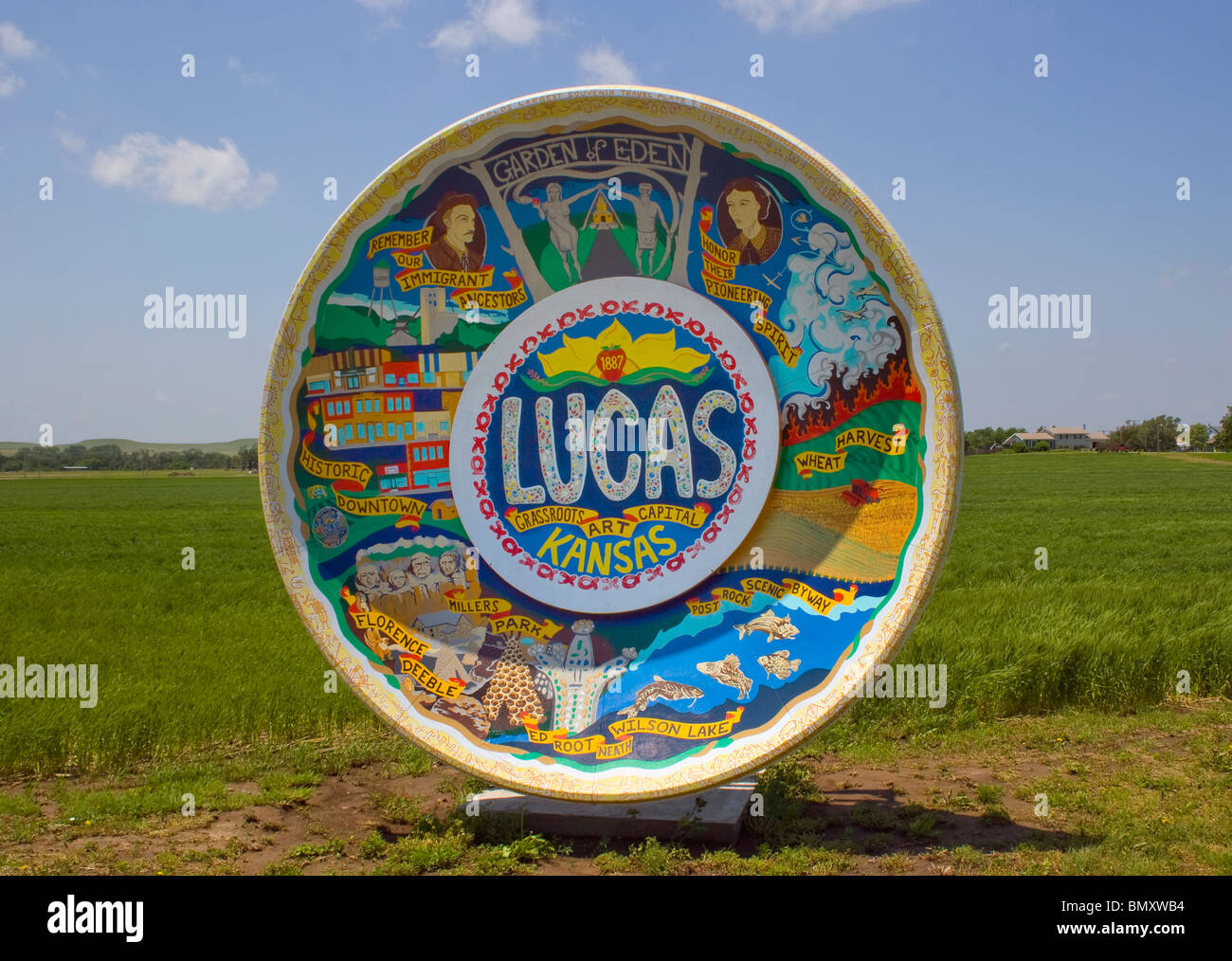 Worlds Largest Souvenir Tourist Plate in Lucas Kansas Stock Photo