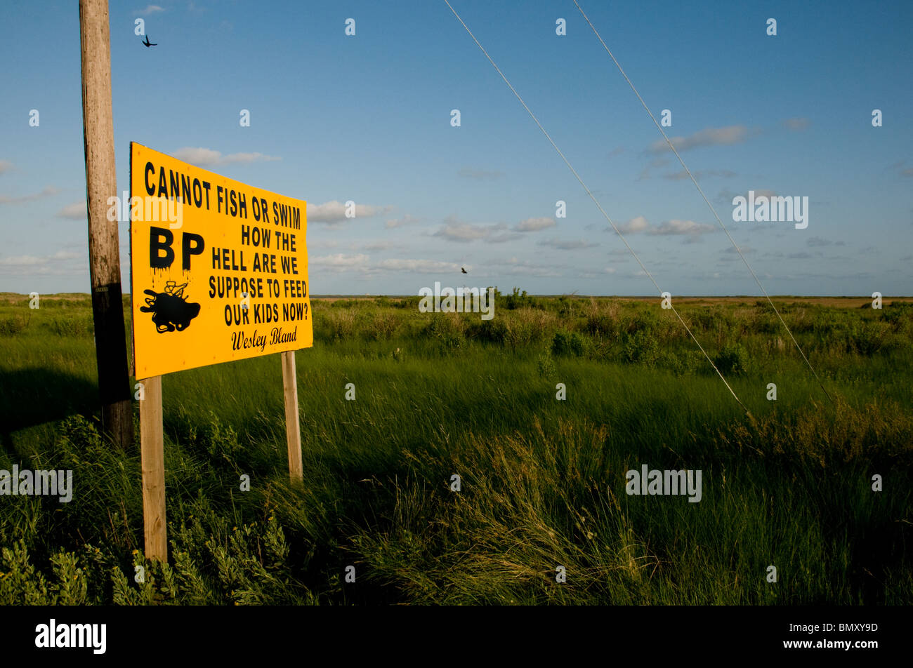 Sign of protest in Grand Isle, Louisiana during BP oil spill 2010 Stock Photo