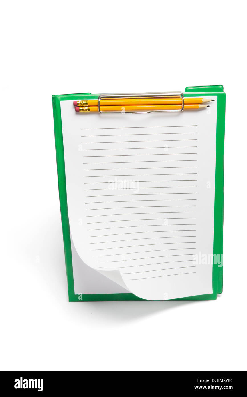 Clipboard with Papers and Pencils Stock Photo