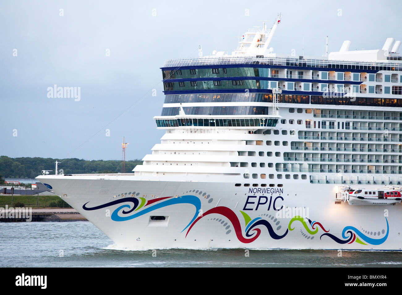 bow of the Norwegian Cruise Line's (NCL) cruise ship Norwegian Epic inaugural cruise from Rotterdam, Netherlands to Southampton. Stock Photo
