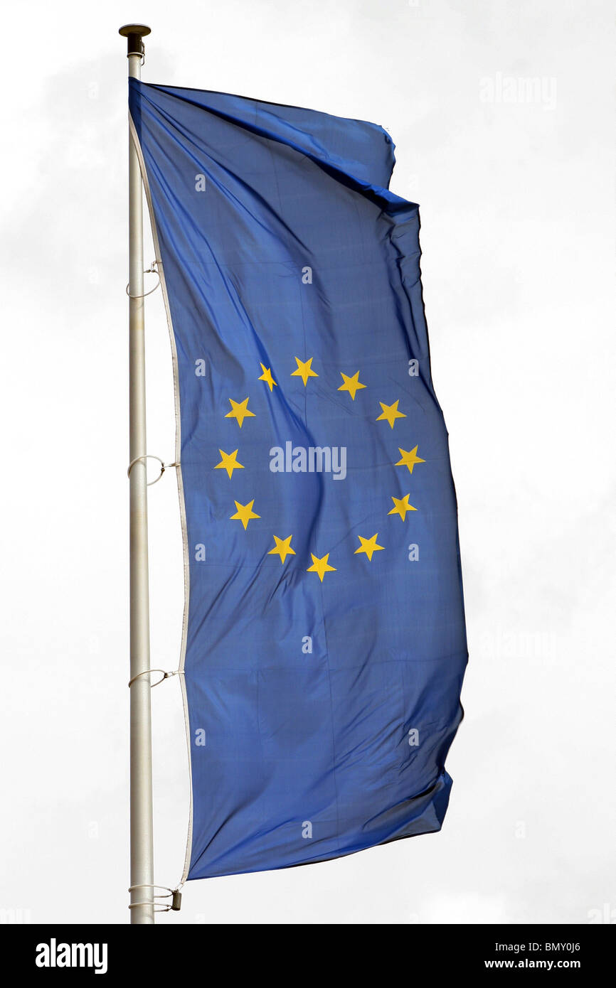 Flag of the European Union waves in the wind Stock Photo