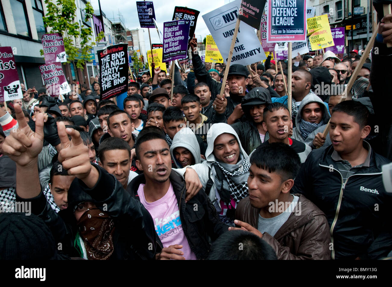 East End London march and protest against racism and fascism. Stock Photo