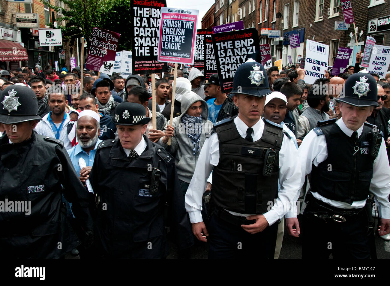 East End London march and protest against racism and fascism. Stock Photo