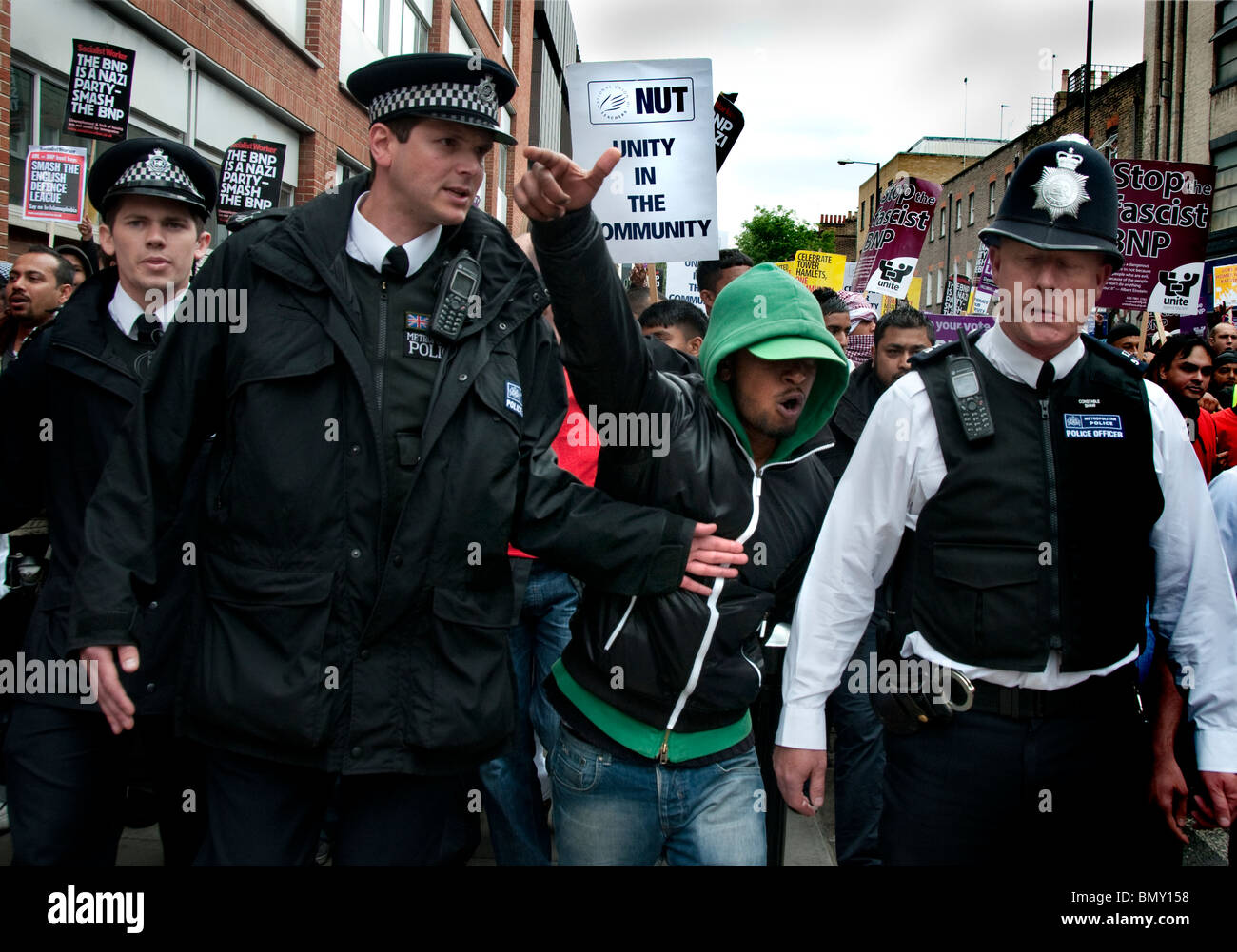 East End London march and protest against racism and fascism. Stock Photo