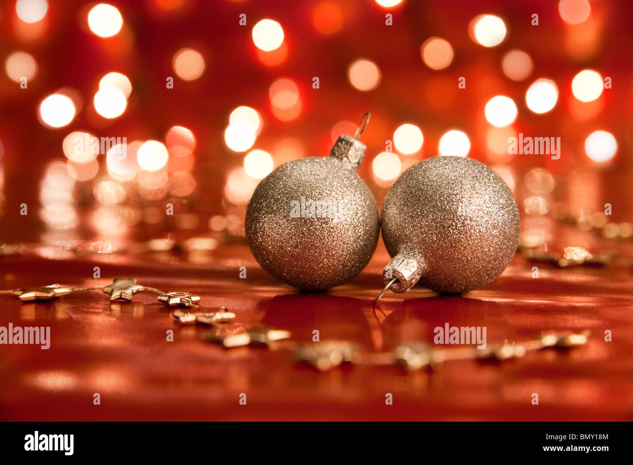 Christmas balls and lights. Shallow depth of field. aRGB. Stock Photo