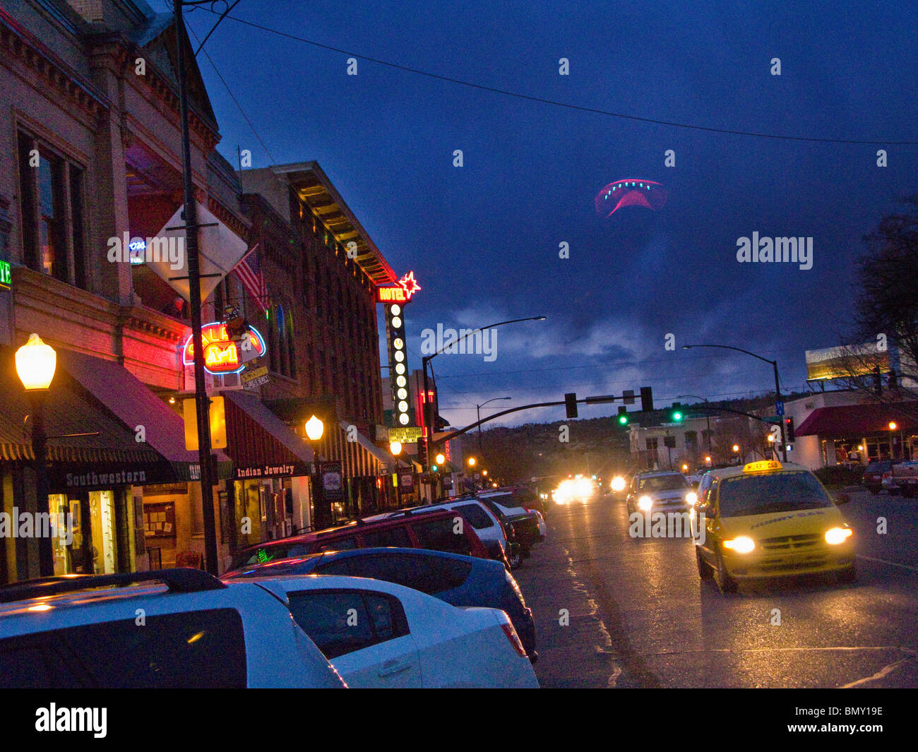 Urban UFO sighting Stock Photo