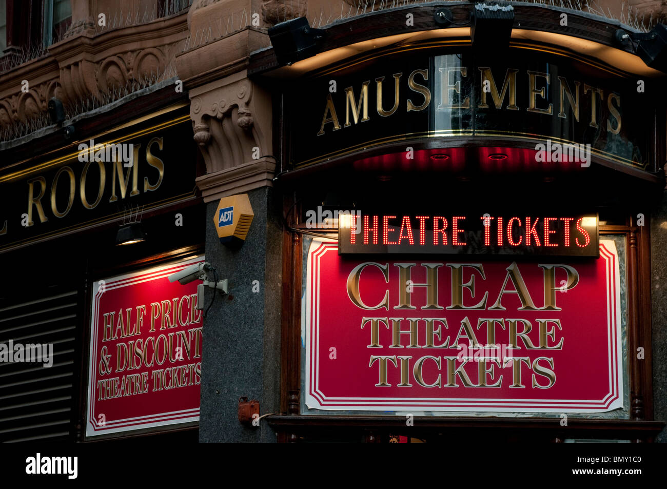 Box Office selling cheap theatre tickets, Leicester Square, London, UK