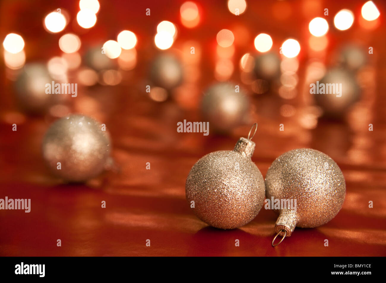 Christmas balls and lights. Shallow depth of field. aRGB. Stock Photo