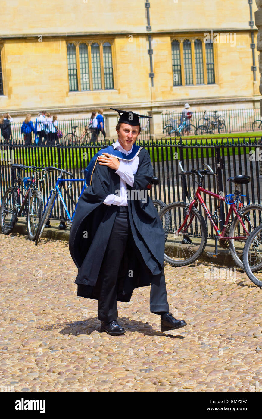 Oxford University student dressed in formal cape and gown Stock Photo