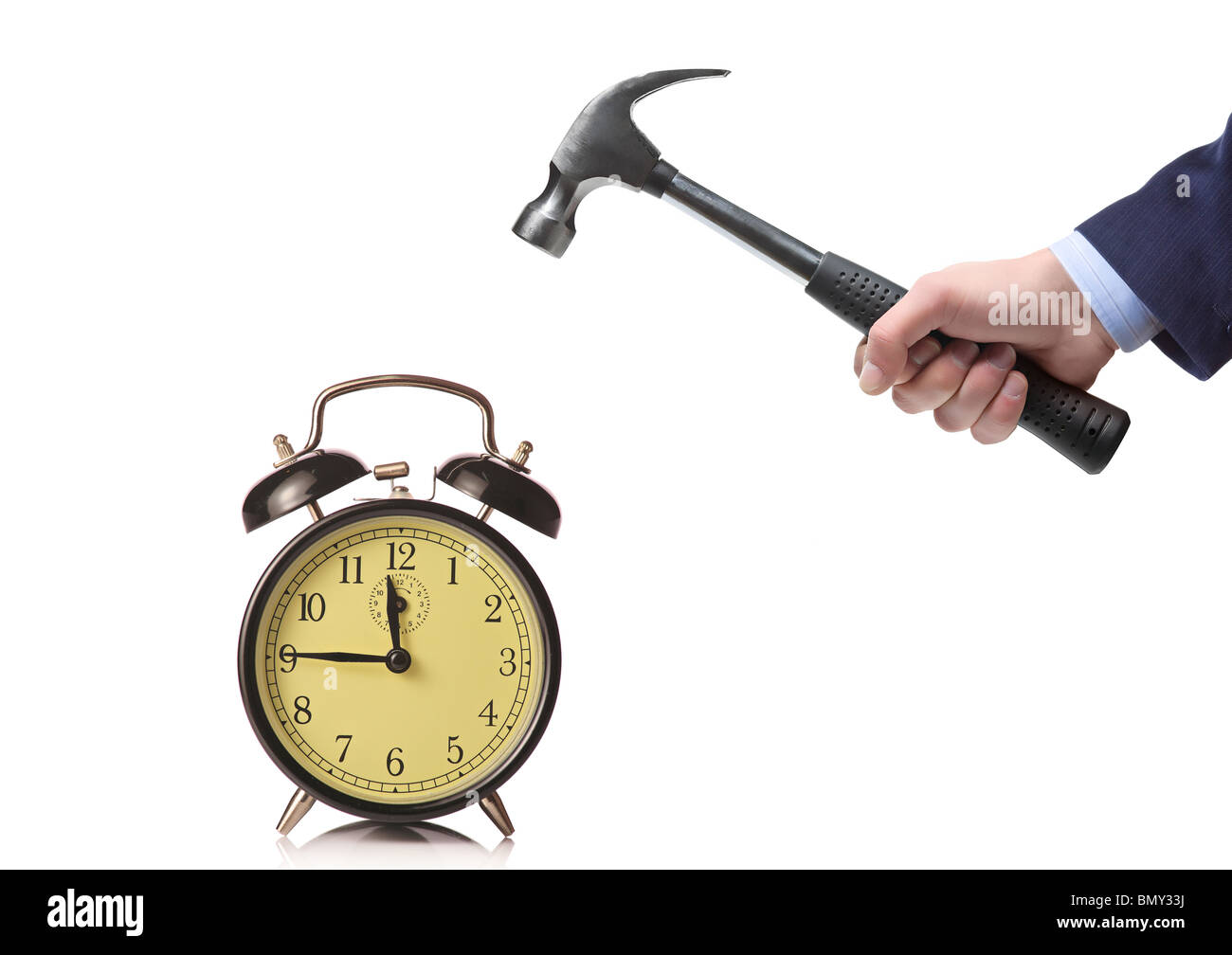 Hand holding hammer retro alarm Cut Out Stock Images & Pictures Alamy