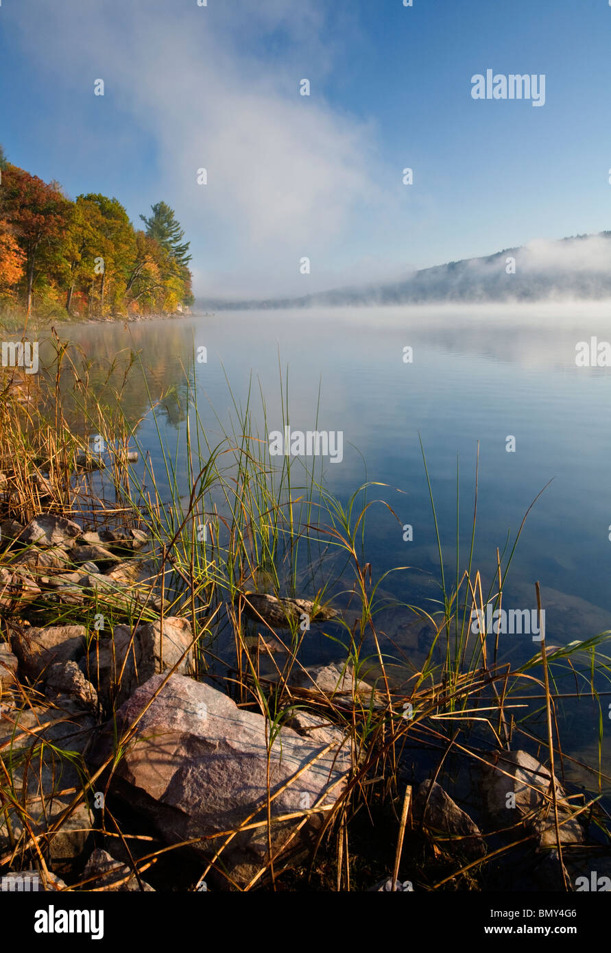 Devil's Lake State Park, WI Morning fog over the calm surface of Devil