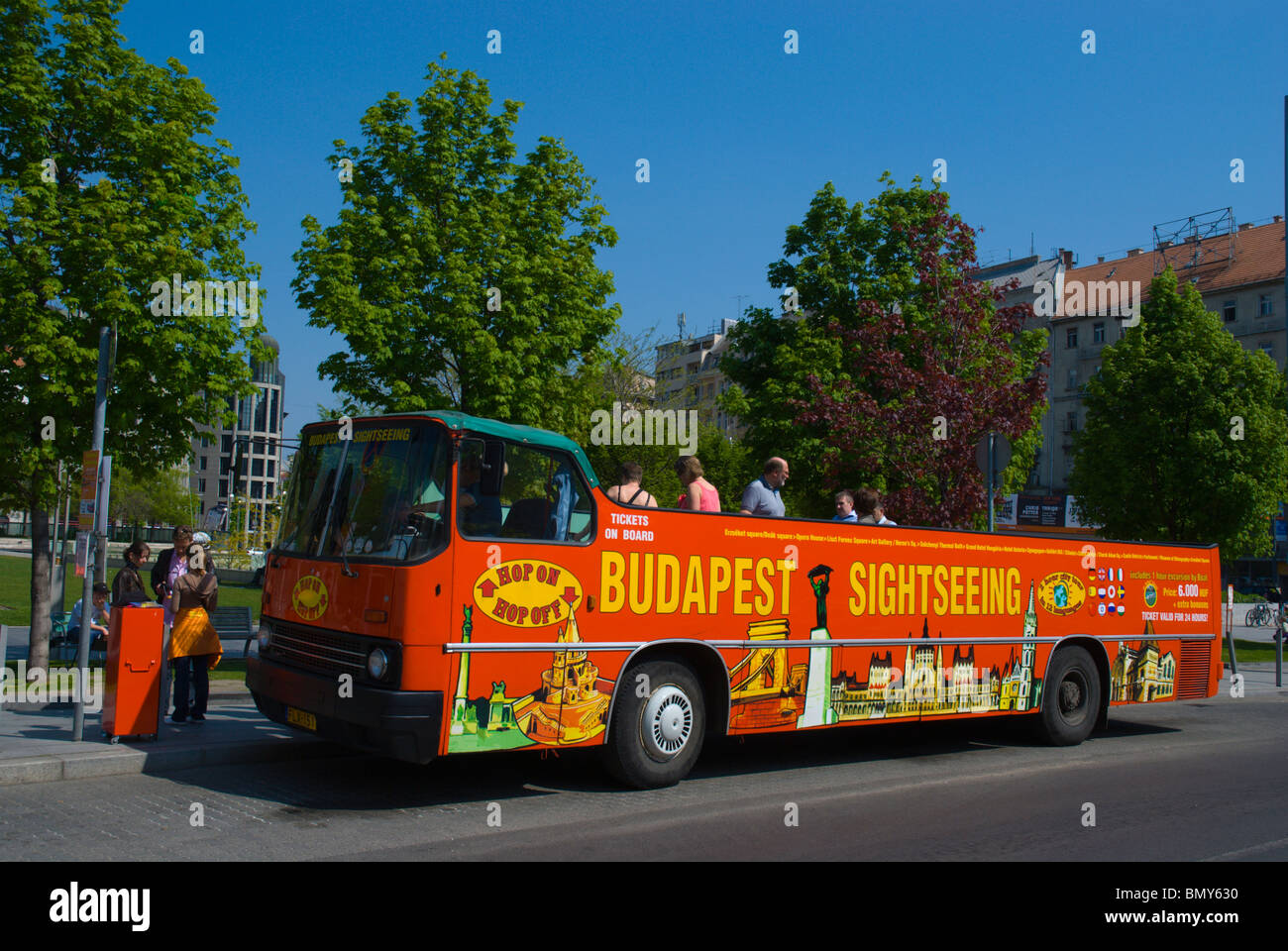 Sightseeing tour bus Deak ter square central Budapest Hungary Europe ...