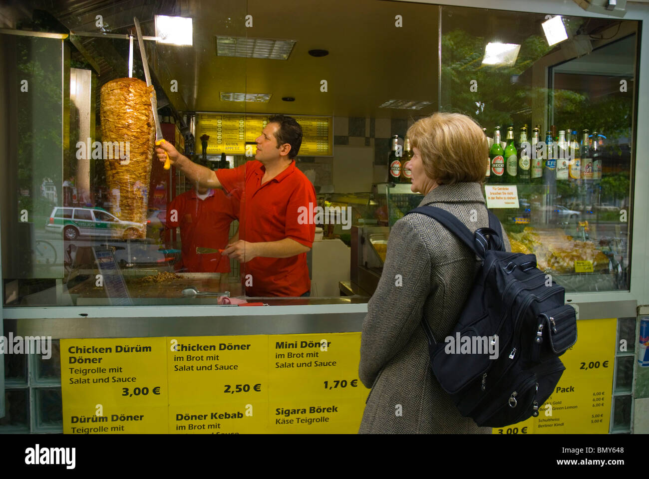 Döner kebap imbiss fast food stand Kreuzberg west Berlin Germany Europe Stock Photo
