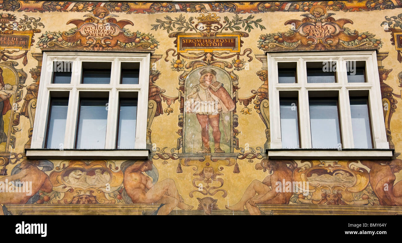 Wiehl House (Wiehluv Dum) sgraffito (Mikolas Ales) Wenceslas Square Prague Czech Republic Europe Stock Photo