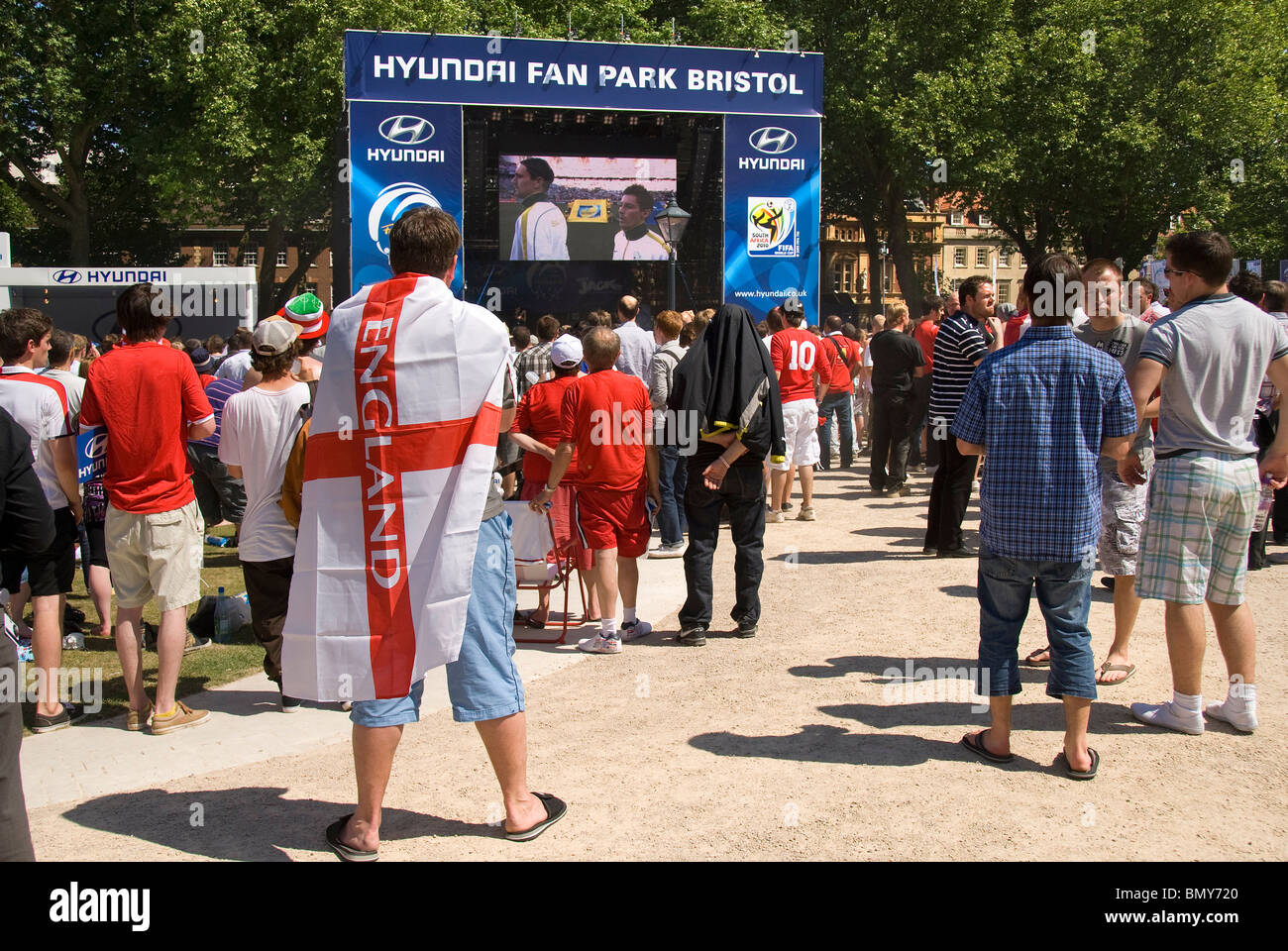 Fans watching english World Cup Game in Fan Park, Bristol, UK Stock Photo