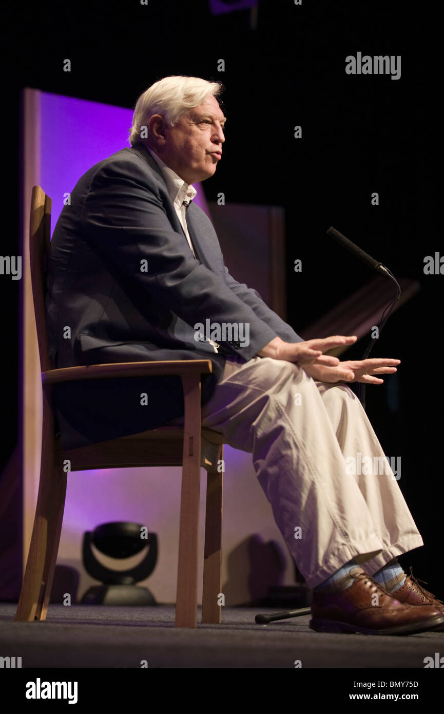 John Simpson BBC News foreign correspondent pictured speaking at Hay Festival 2010 Hay on Wye Powys Wales UK Stock Photo