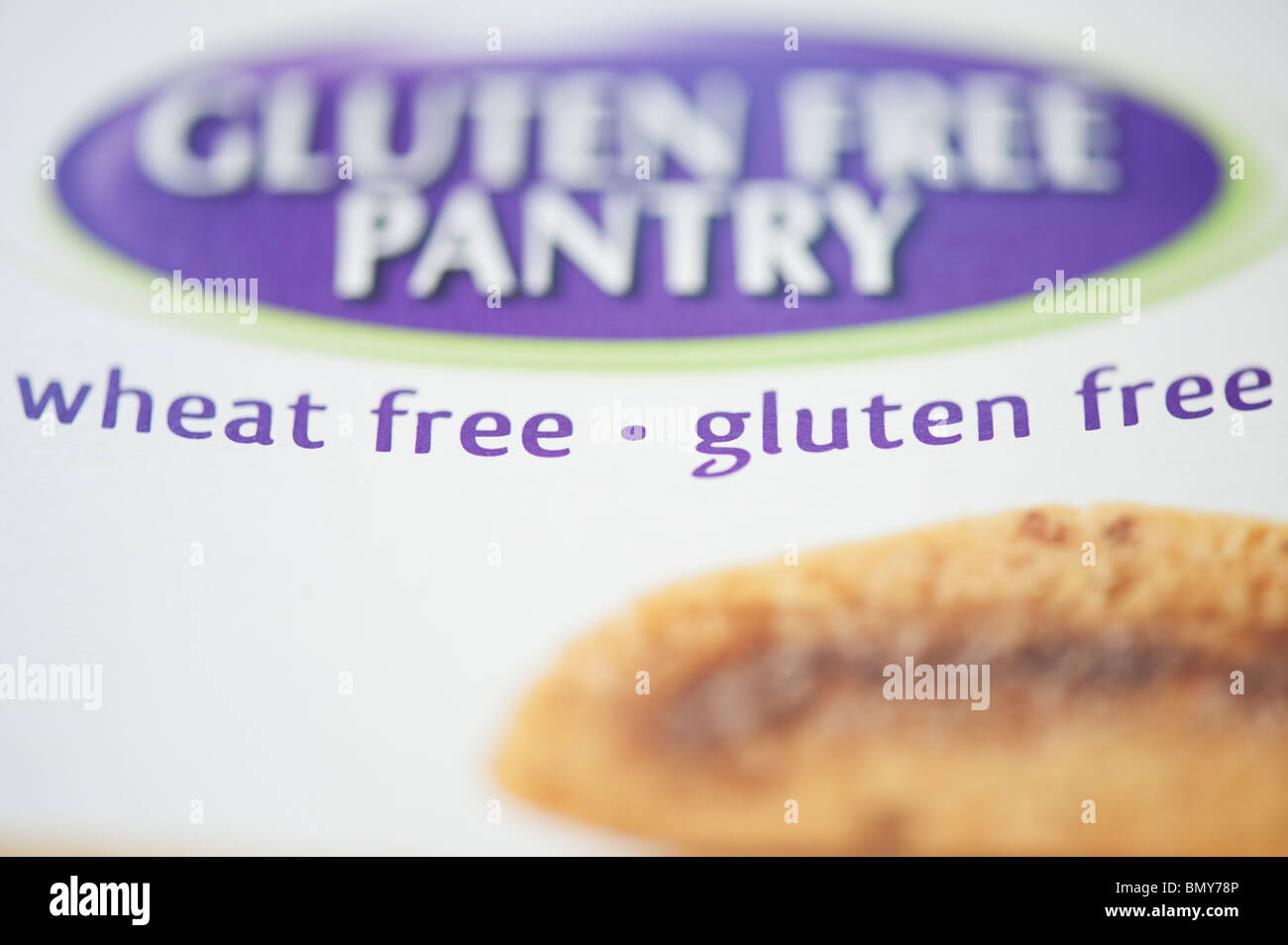 Wheat free, Gluten free, food packet labeling Stock Photo