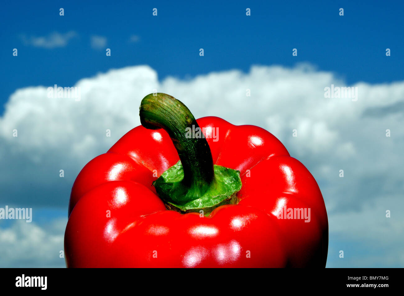 Red bell pepper, sky and clouds Stock Photo Alamy